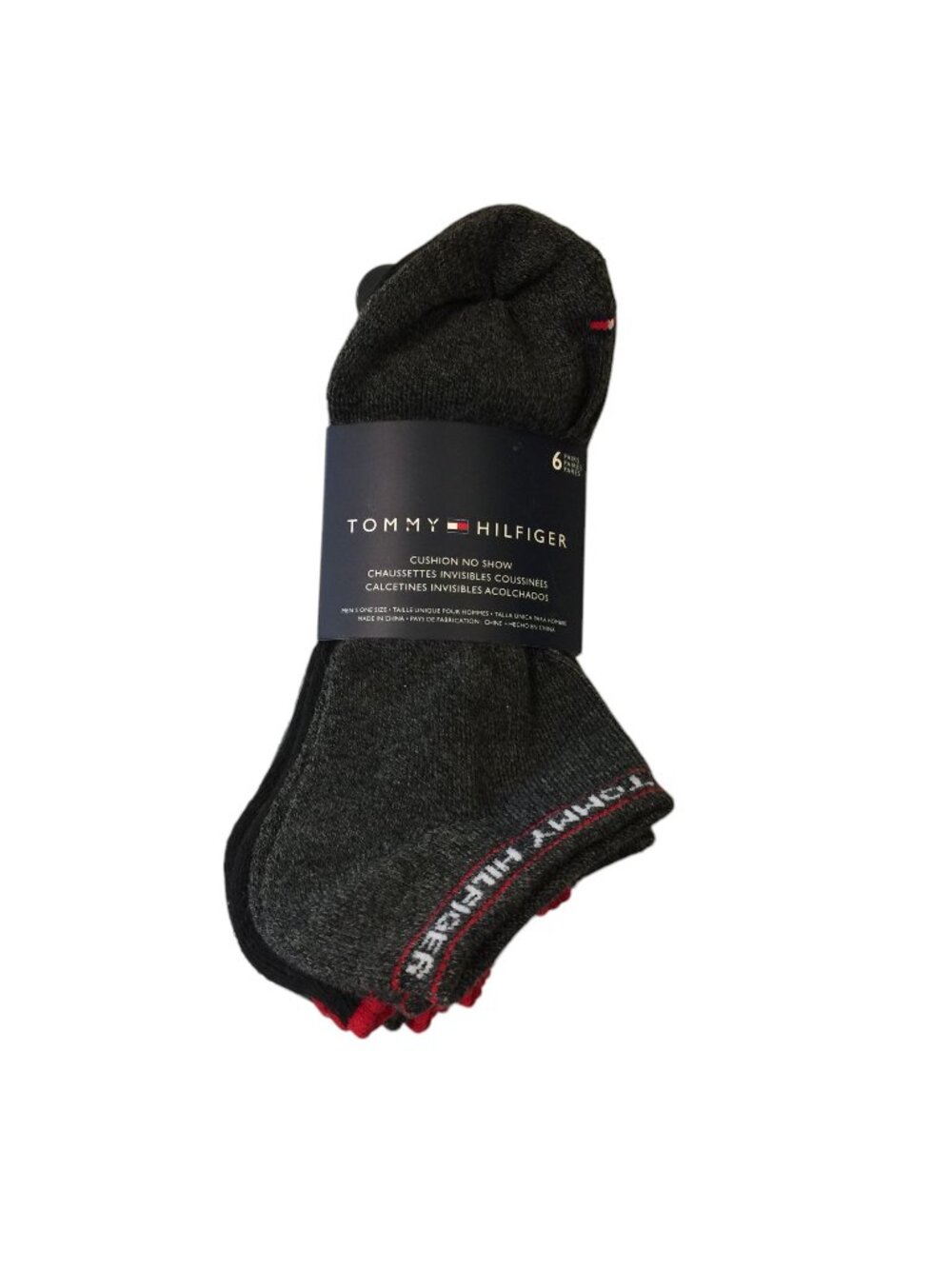 Tommy Hilfiger Men's No Show Size 7-12 Men's Socks Set of 6 Gray Red